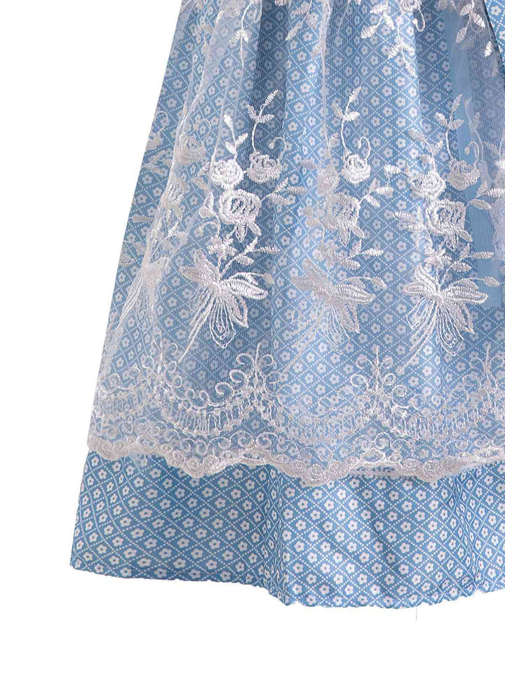Blue 1950s Oktoberfest Lace Patchwork Dress Set — the kind of 1950s dress that makes strangers smile