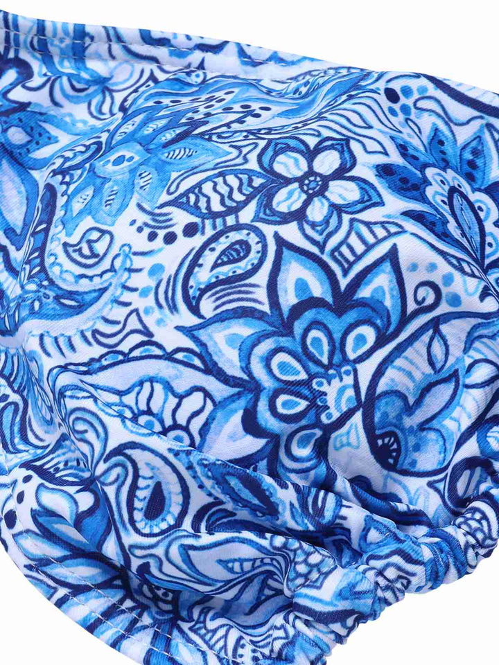 Blue 1950s Paisley Print Ruffle Trim Triangle Bikini Swimsuit, vintage swimsuit, pin-up swimwear - perfect for women who love vintage and retro fashion