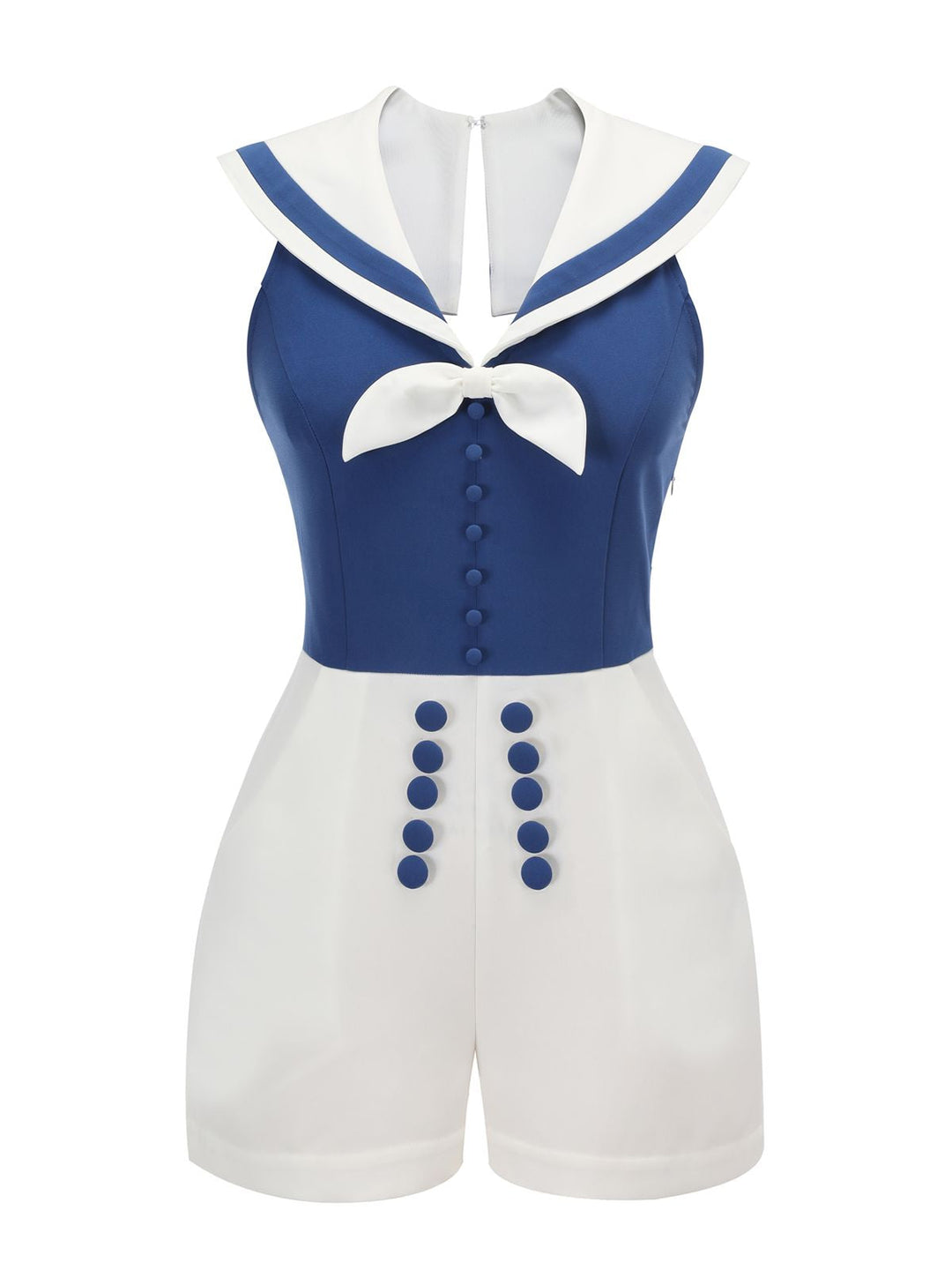 Blue 1950s Patchwork Halter Navy Romper, vintage romper, retro jumpsuit - perfect for women who love vintage and retro fashion