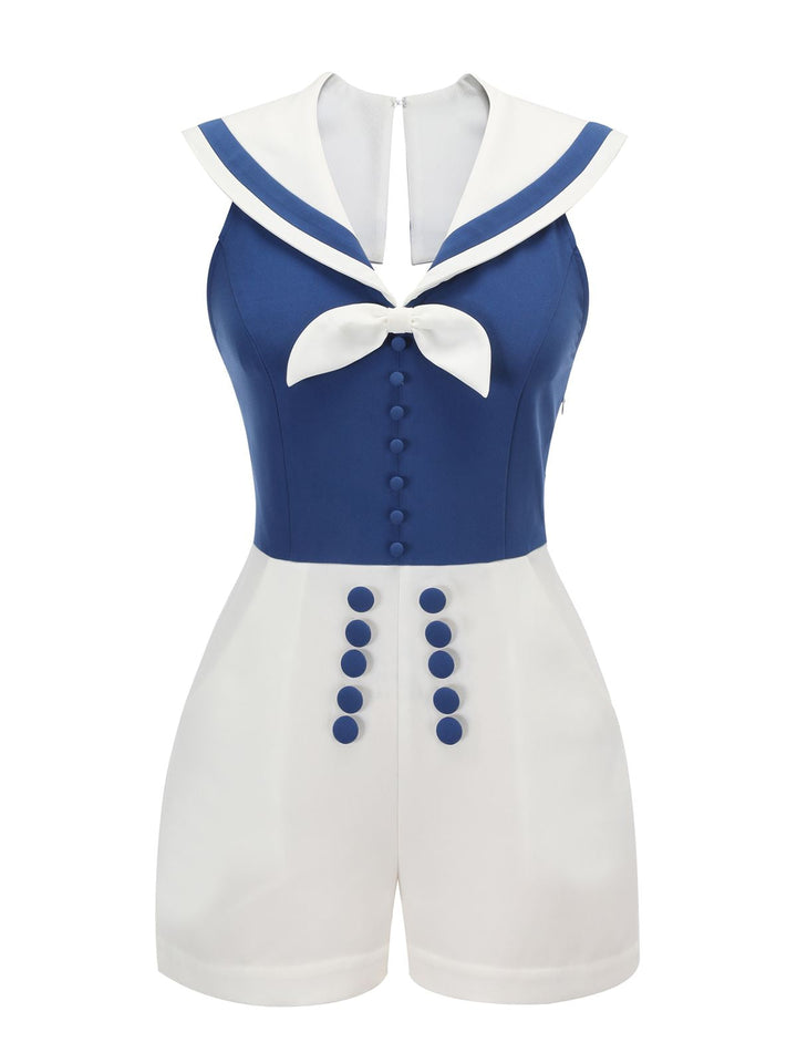 Blue 1950s Patchwork Halter Navy Romper, vintage romper, retro jumpsuit - perfect for women who love vintage and retro fashion