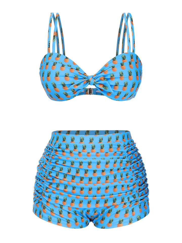 Blue Pineapple Strap Bow Swimsuit: Riviera elegance, reimagined for her