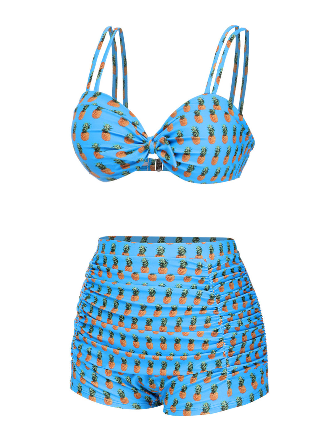 This Blue Pineapple Strap Bow Swimsuit carries vacation dreams in every stitch