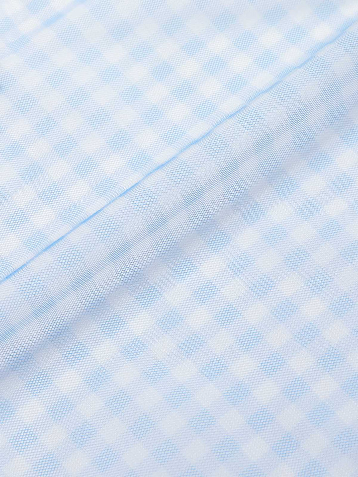 She finds her 1950s story in this Blue 1950s Plaids Mesh Cover-Up