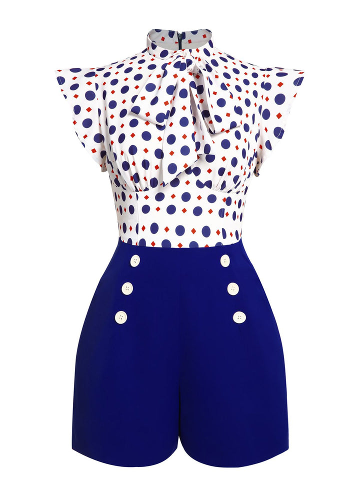 Blue 1950s Polka Dot Buttoned Romper — vintage elegance for the modern woman