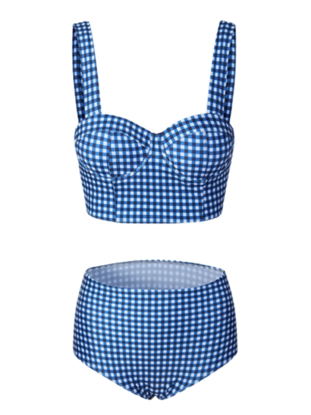 Blue Retro Plaid Strap Bikini Set - vintage fashion, retro style