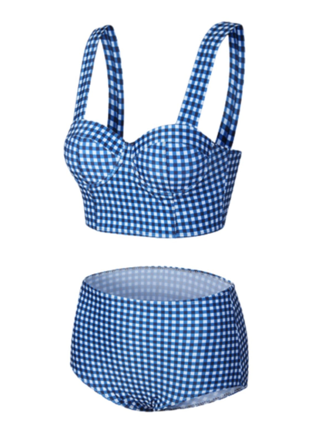 Blue Retro Plaid Strap Bikini Set - vintage fashion, retro style