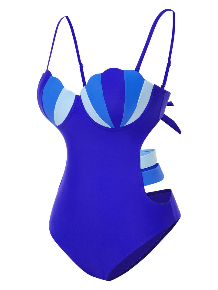 Blue Seashell Hollow One-Piece Swimsuit: Riviera elegance, reimagined for her