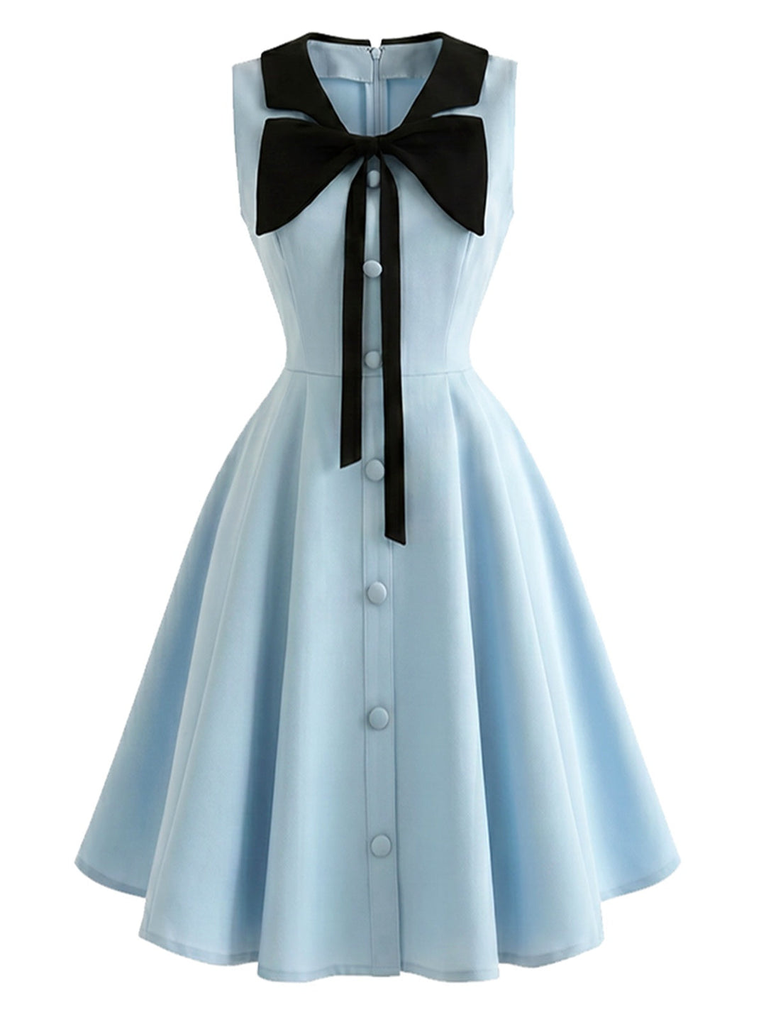Blue 1950s Sleeveless Bow Tie Collar Dress with Pockets, vintage dress, retro fashion, rockabilly, pin-up fashion - vintage inspired fashion