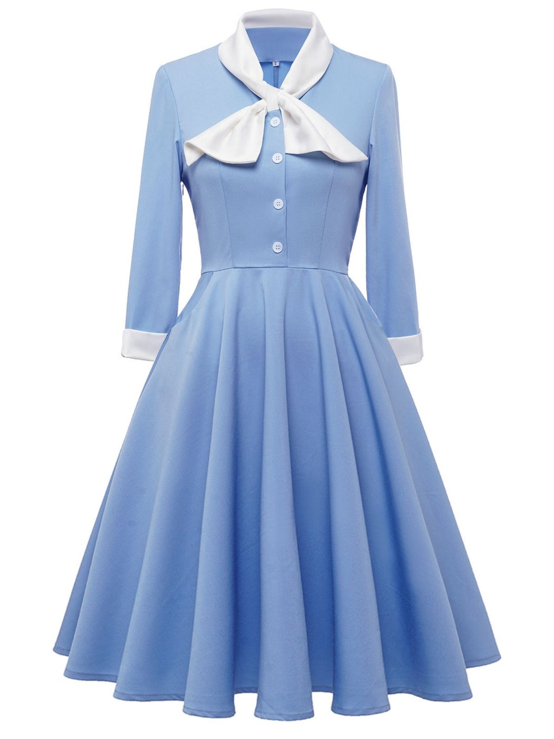 Blue 1950s Solid Button Swing Dress: timeless style reimagined