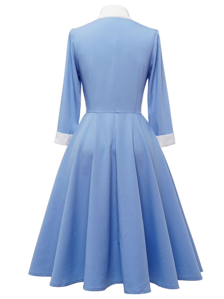 Blue 1950s Solid Button Swing Dress: timeless style reimagined
