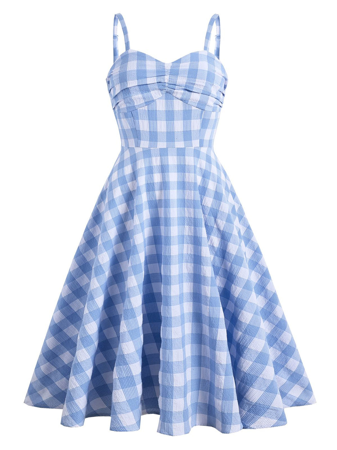 Blue 1950s Spaghetti Strap Plaid Dress: timeless style reimagined