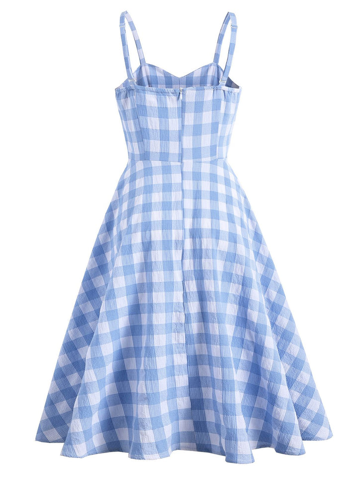 Blue 1950s Spaghetti Strap Plaid Dress — vintage elegance for the modern woman