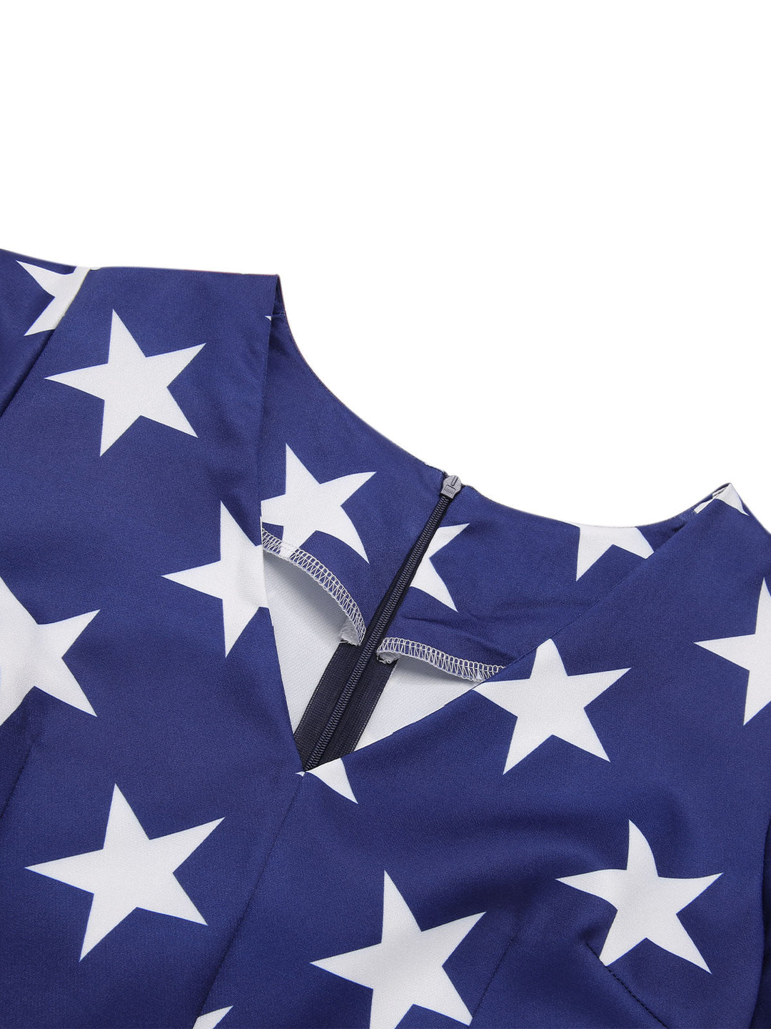 She slips into this Blue 1950s Star Stripe V-Neck Patchwork Dress and suddenly it&