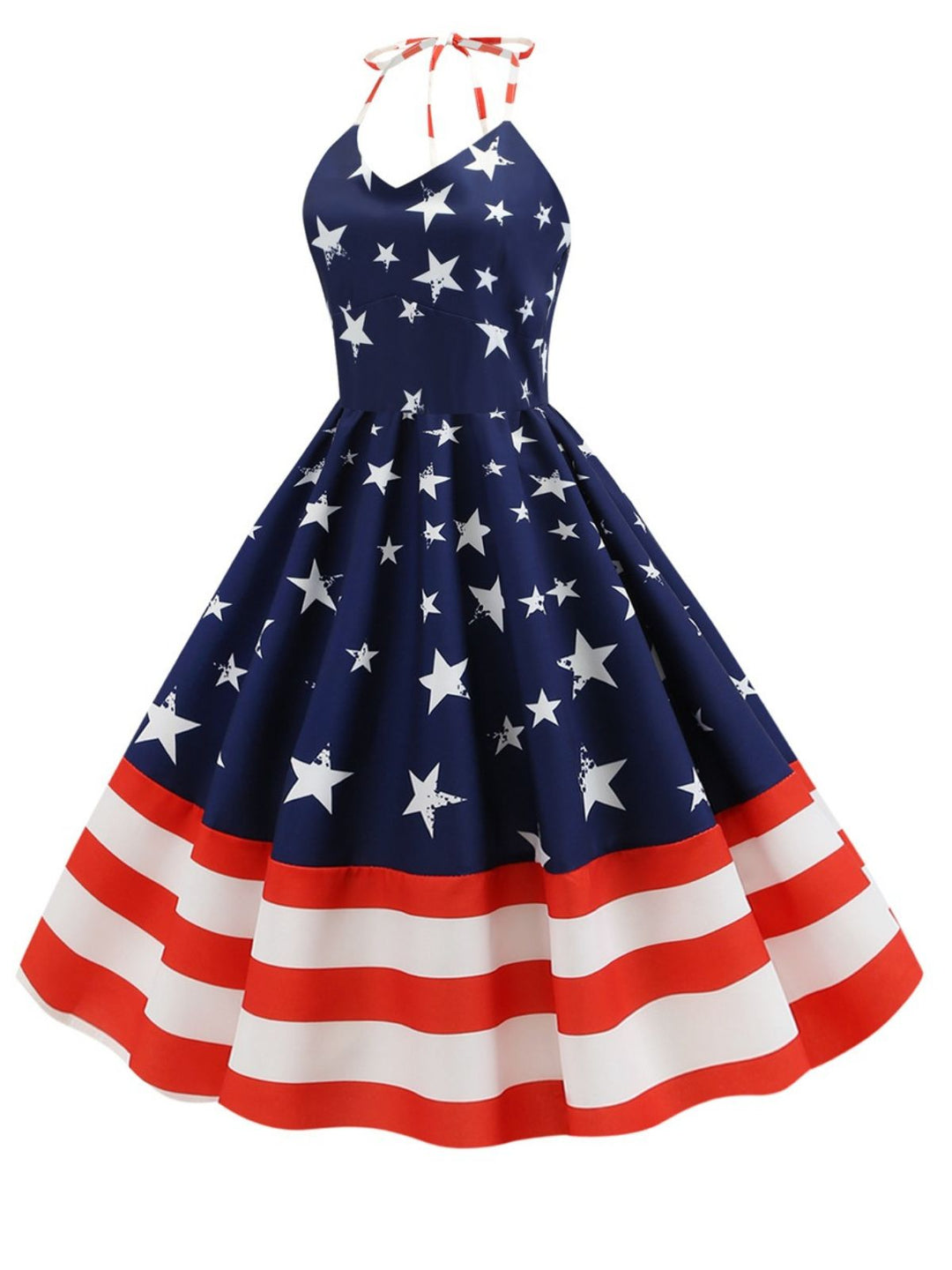 Blue 1950s Stars &amp; Stripes Swing Dress: where 1950s romance meets her modern spirit