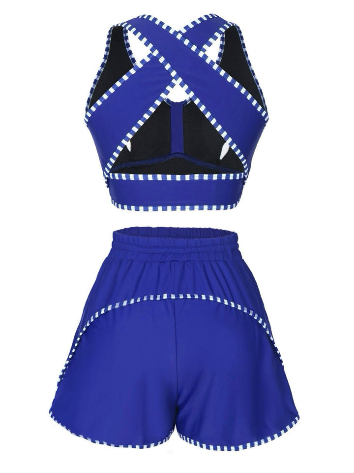 Blue Stripe Patchwork Boxer Tankini: Riviera elegance, reimagined for her
