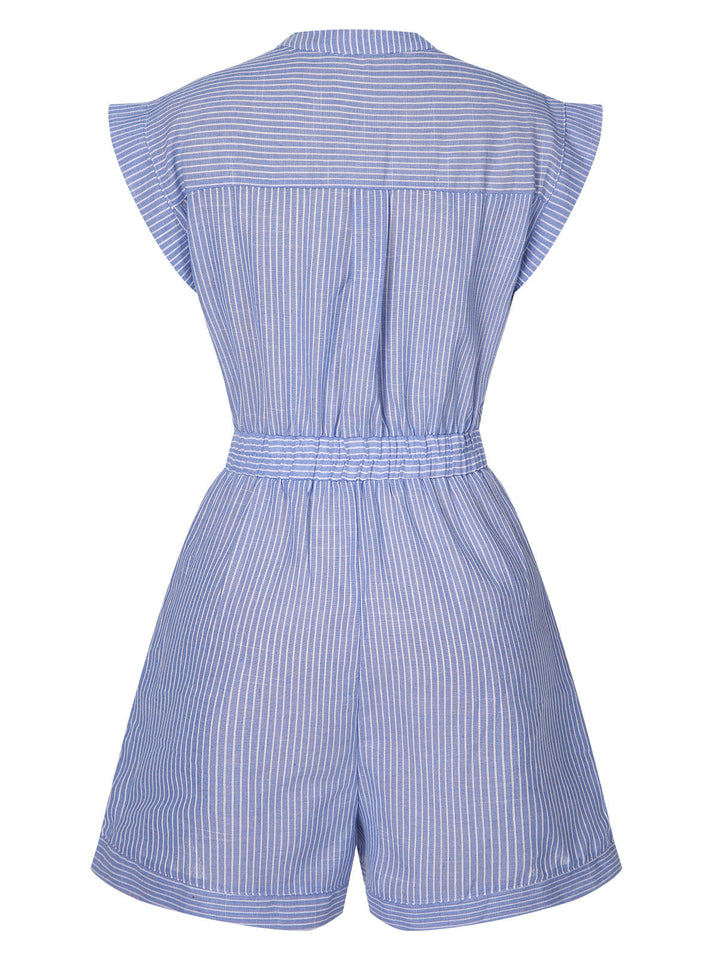 Blue 1950s Striped Belt Pocket Romper, vintage romper, retro jumpsuit - perfect for women who love vintage and retro fashion