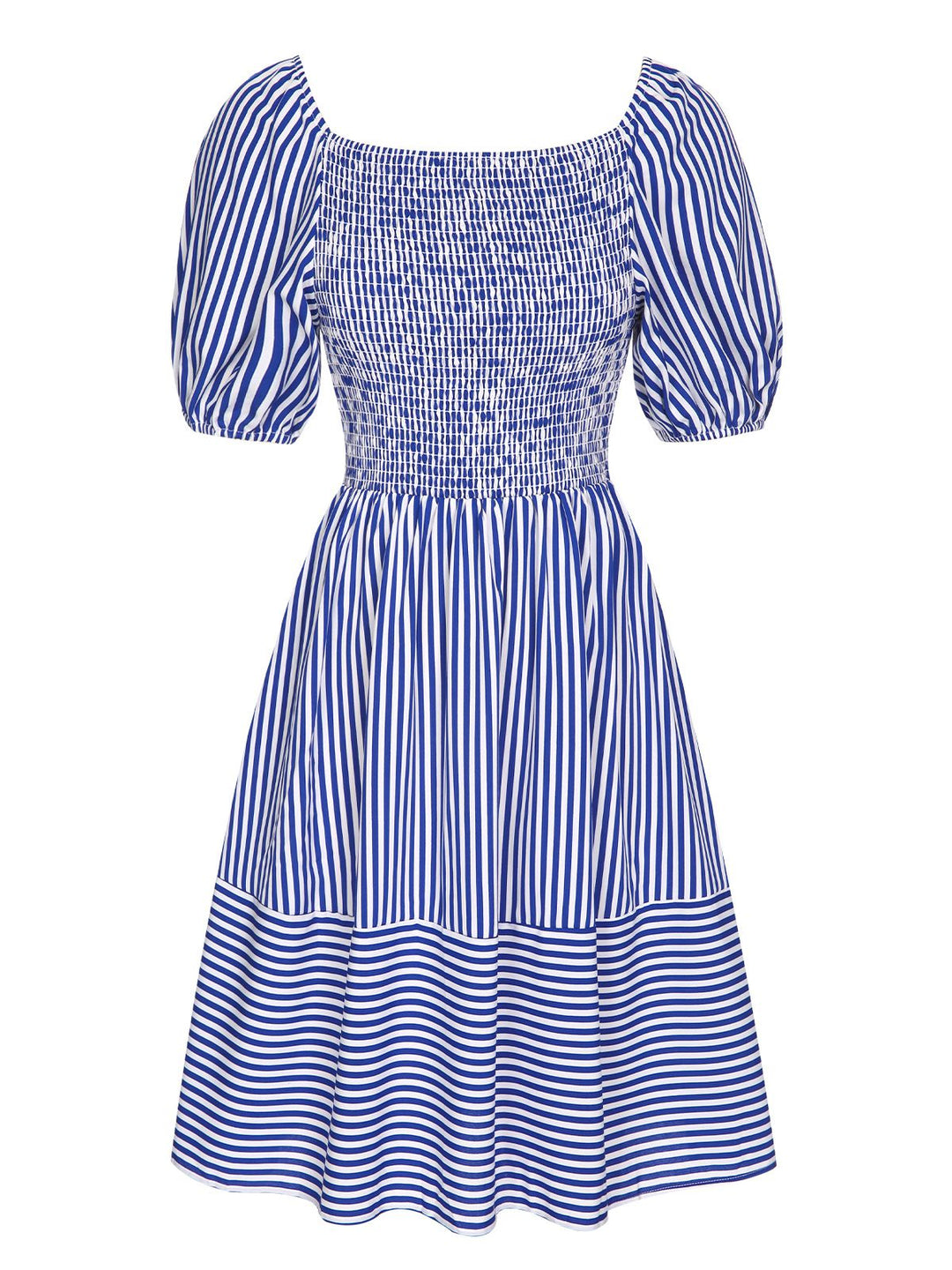 Blue 1950s Striped Raglan Square Neck Smocked Dress, vintage dress, retro fashion, rockabilly, pin-up fashion - perfect for women who love vintage and retro fashion