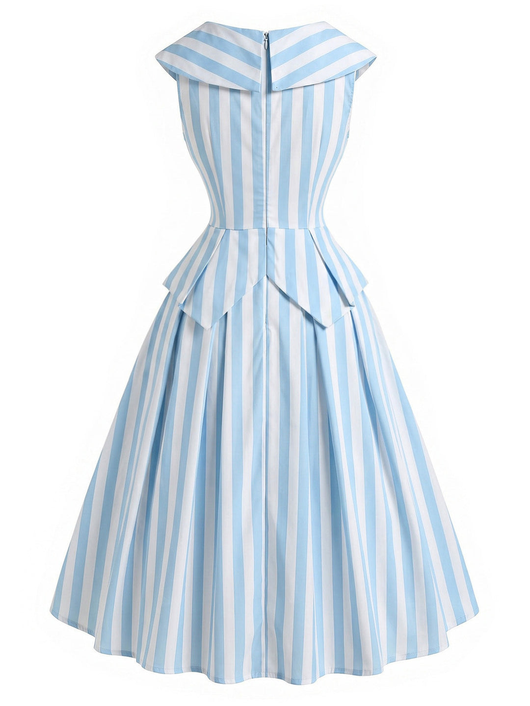 [Pre-Sale] Light Blue 1940s V Neck Striped Bow Dress 4