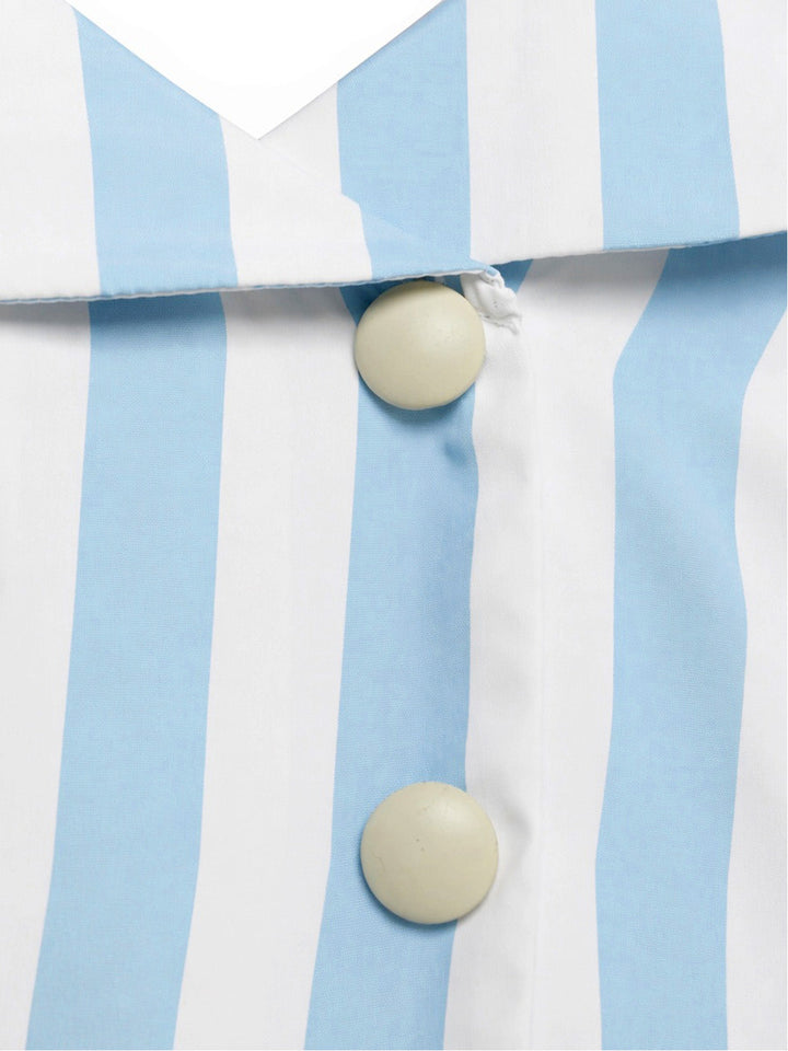 [Pre-Sale] Light Blue 1940s V Neck Striped Bow Dress 6
