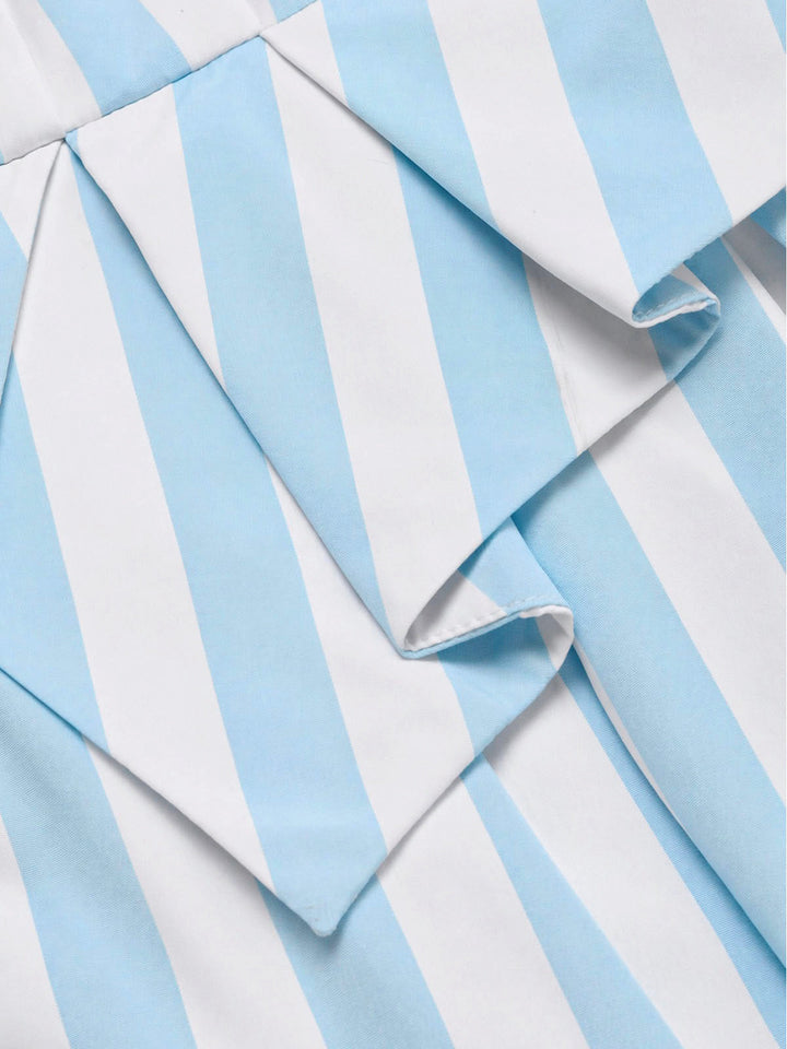 [Pre-Sale] Light Blue 1940s V Neck Striped Bow Dress 7