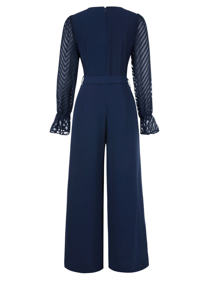 Blue 1960s Curve Stripes Sheer Patchwork Jumpsuit, vintage romper, retro jumpsuit - perfect for women who love vintage and retro fashion
