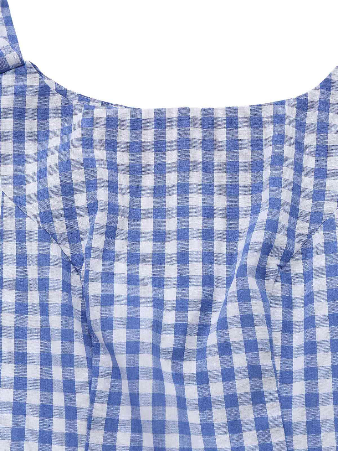 Blue 1960s Gingham Plaid Shoulder-Tie Empire Dress - vintage dress, retro fashion