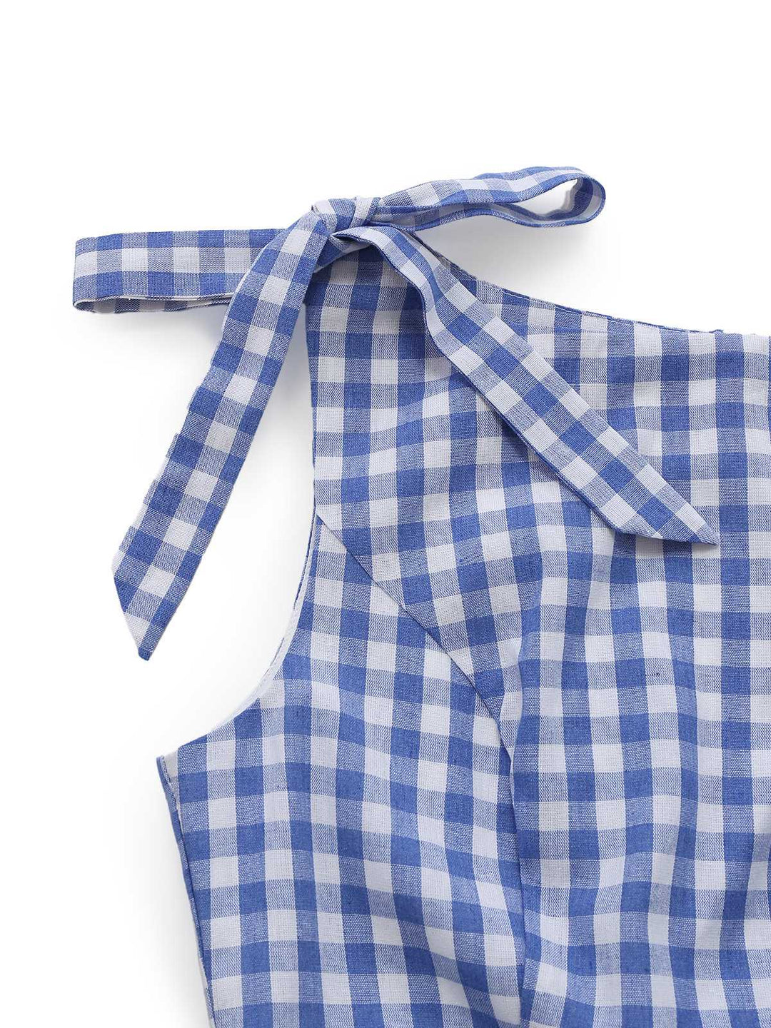 Blue 1960s Gingham Plaid Shoulder-Tie Empire Dress - vintage dress, retro fashion