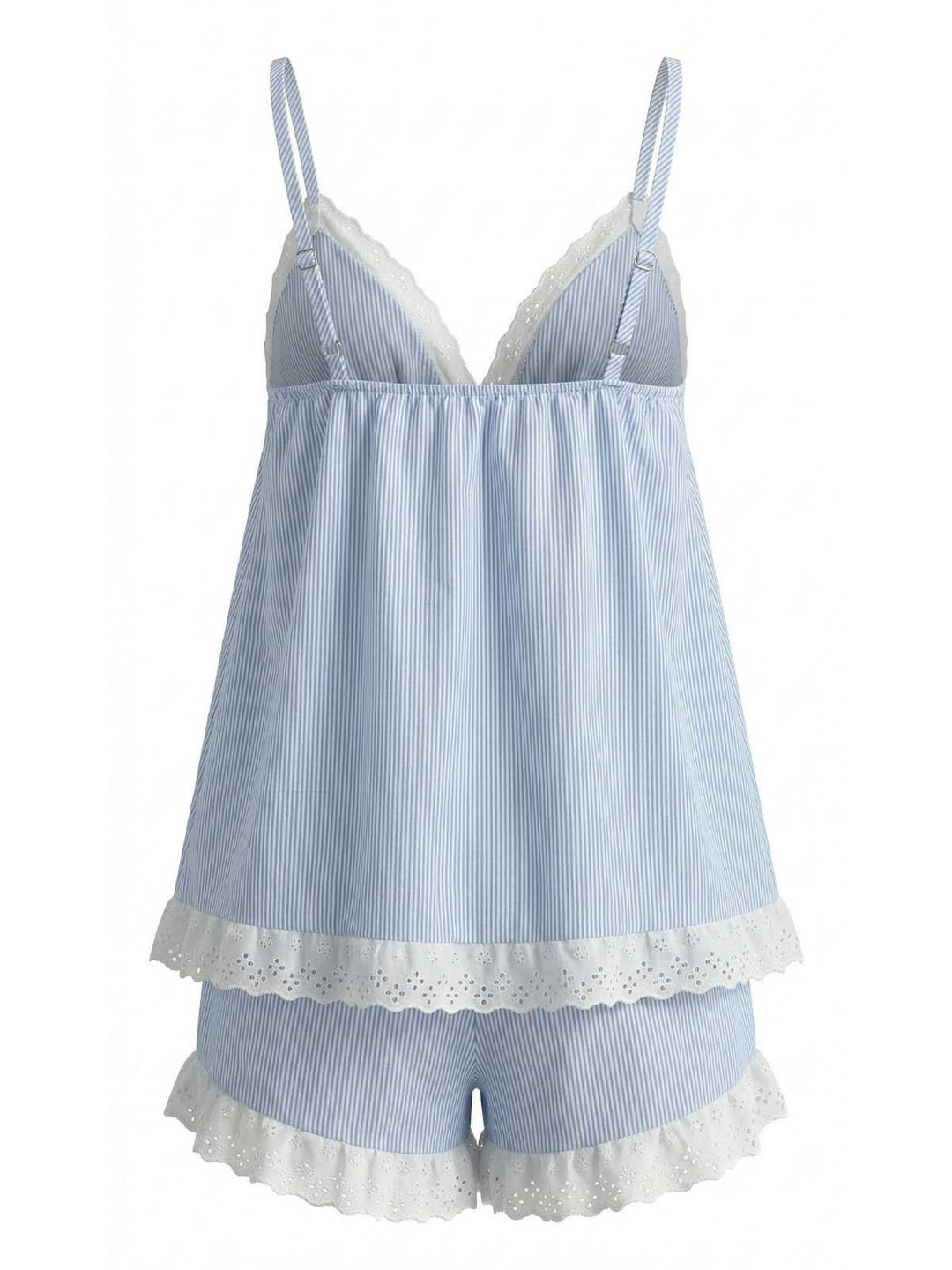 Blue Pinstripe Lace Trim Babydoll Pajama Set | vintage lingerie, retro nightgown, elegant sleepwear - perfect for retro fashion enthusiasts