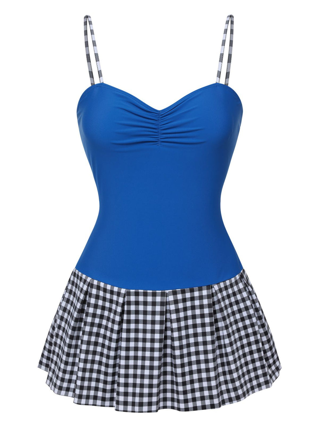 Blue 1960s Plaid Patchwork Strap Swimsuit, vintage swimsuit, pin-up swimwear - perfect for women who love vintage and retro fashion