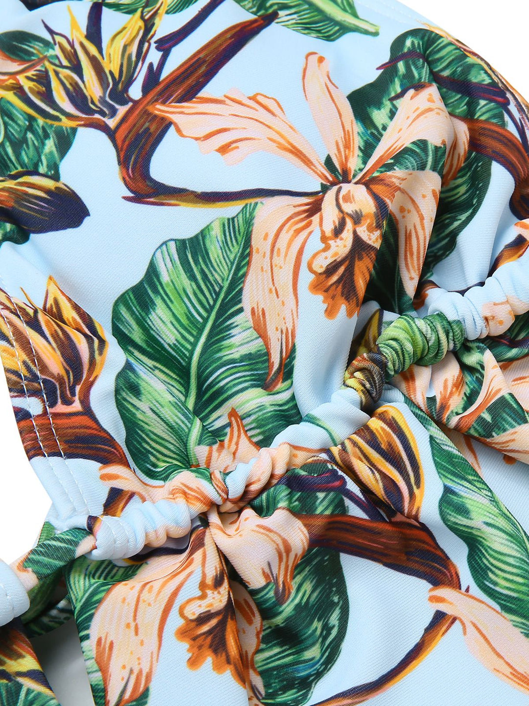 Blue 1960s Plants Back Tie Ruffles Swimsuit — because 1960s glamour never goes out of style