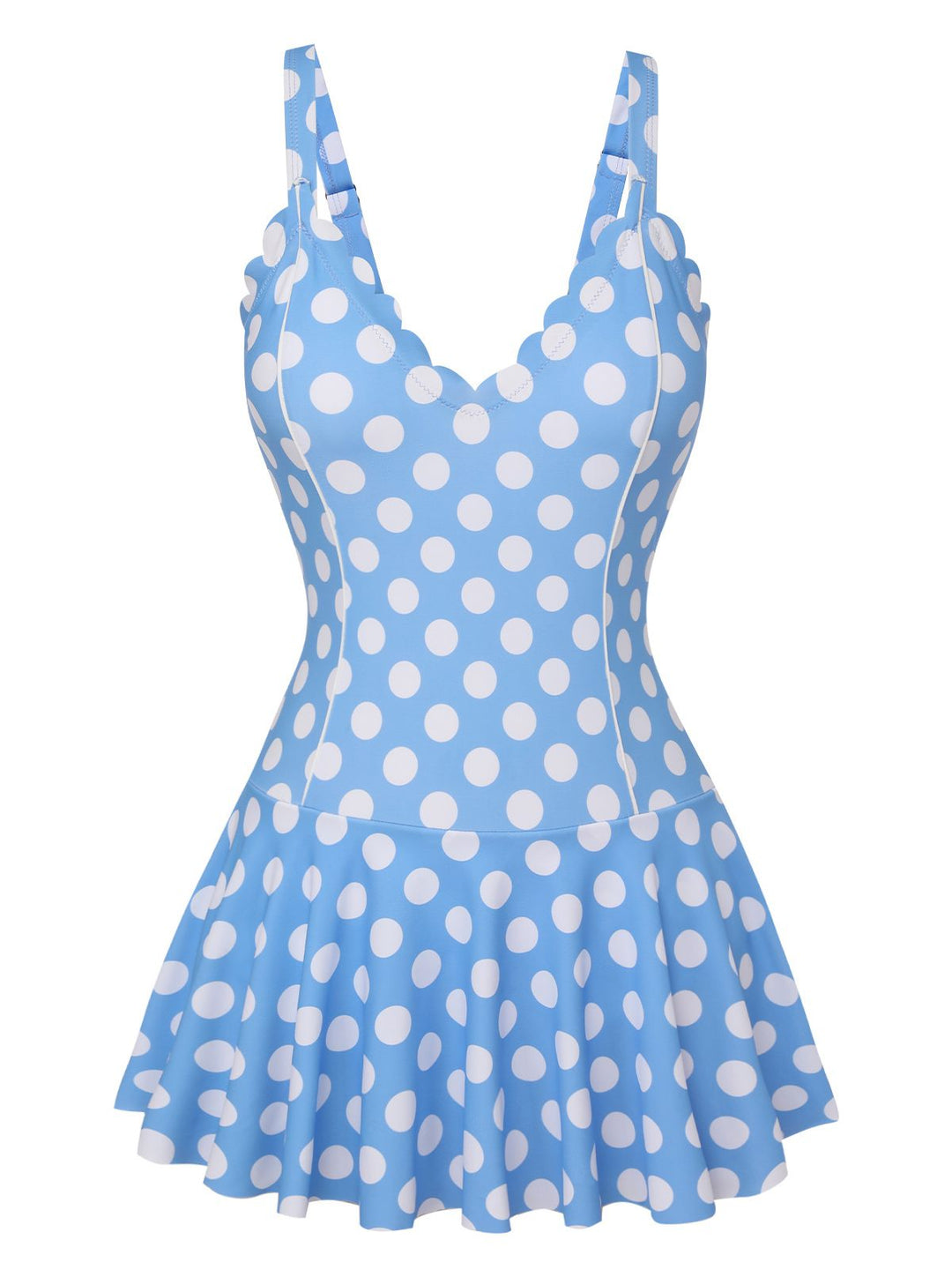 Blue 1960s Polka Dot Petal Neck Swimsuit, vintage swimsuit, pin-up swimwear - perfect for women who love vintage and retro fashion