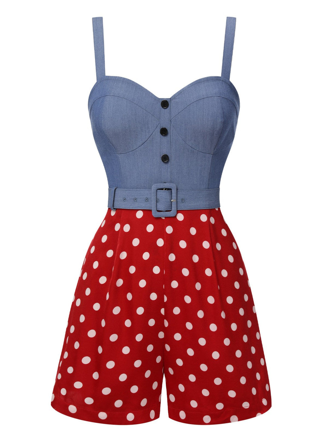 Blue 1960s Polka Dots Spaghetti Straps Romper, vintage romper, retro jumpsuit - perfect for women who love vintage and retro fashion