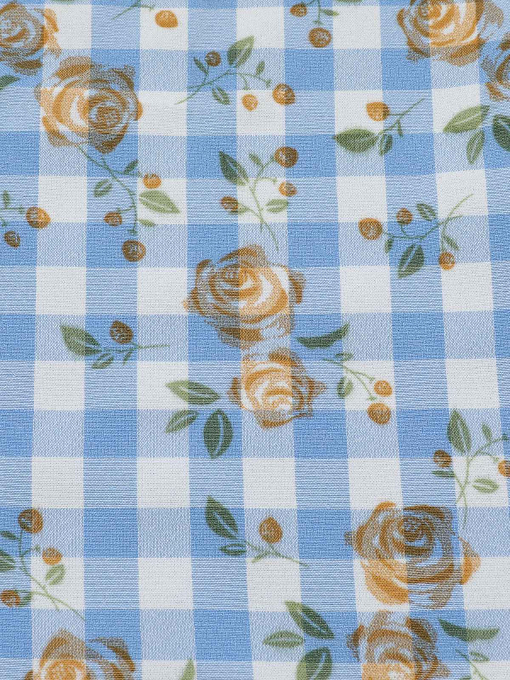 Blue 1960s Puff Sleeve Floral Plaid Dress — vintage elegance for the modern woman