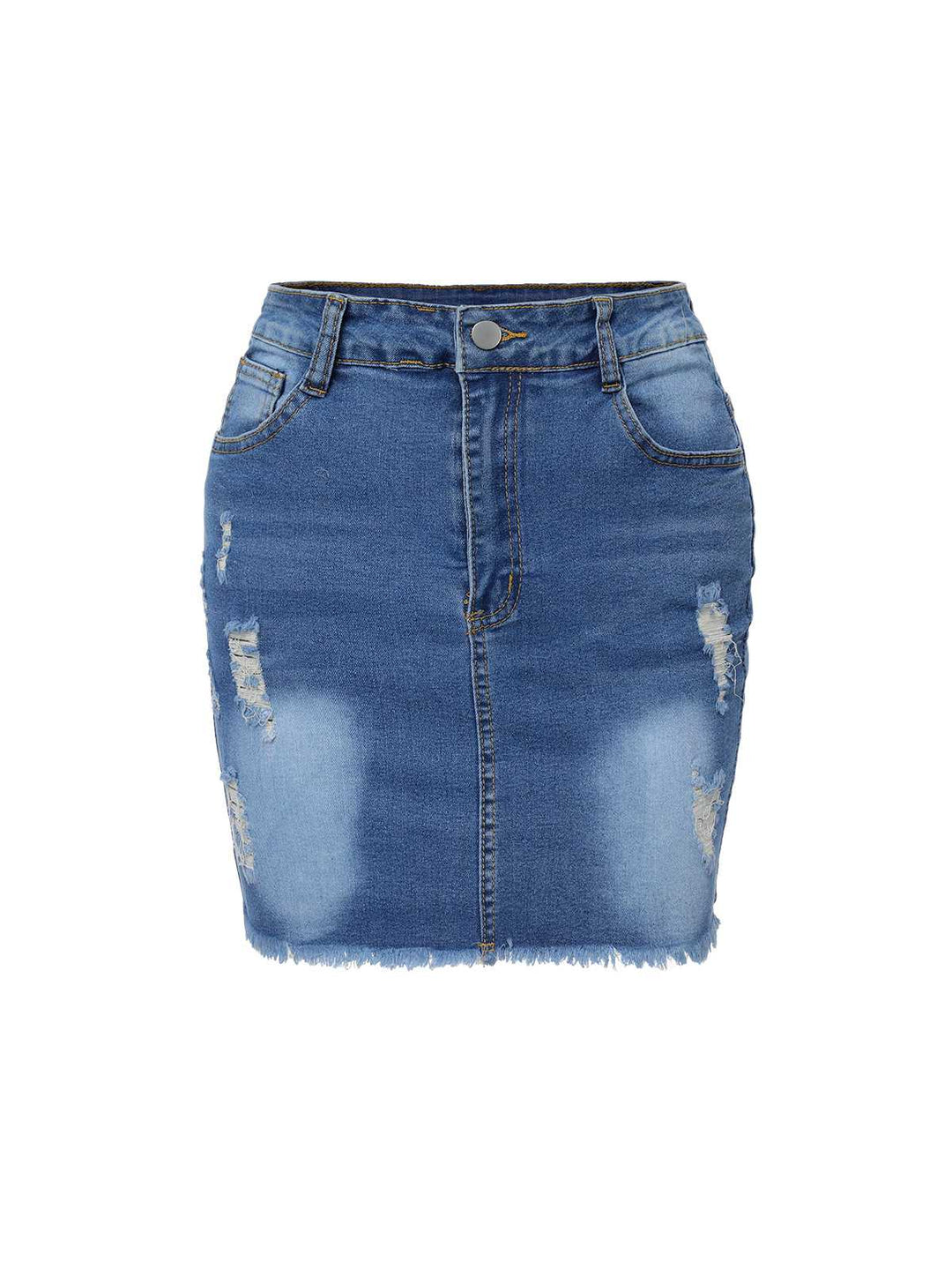 She sways in this Blue 1960s Ripped Denim Skirt and it&