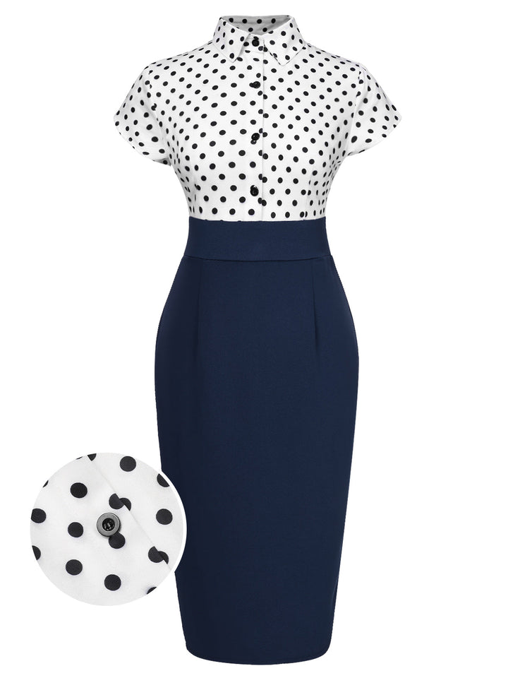 [Pre-Sale] Blue 1960s Shirt Collar Polka Dots Patchwork Dress, vintage dress, retro fashion - perfect for women who love vintage and retro fashion