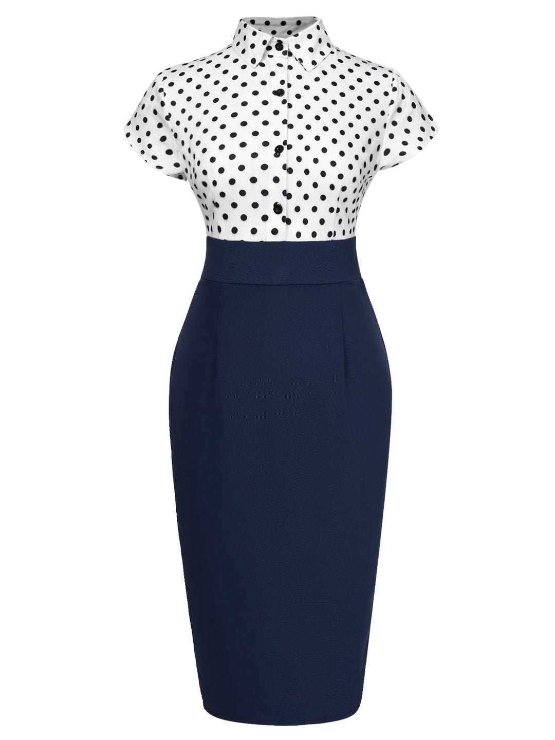 [Pre-Sale] Blue 1960s Shirt Collar Polka Dots Patchwork Dress, vintage dress, retro fashion - perfect for women who love vintage and retro fashion