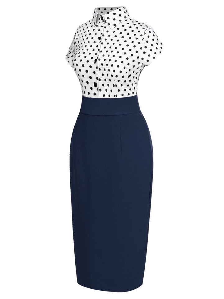 [Pre-Sale] Blue 1960s Shirt Collar Polka Dots Patchwork Dress, vintage dress, retro fashion - perfect for women who love vintage and retro fashion
