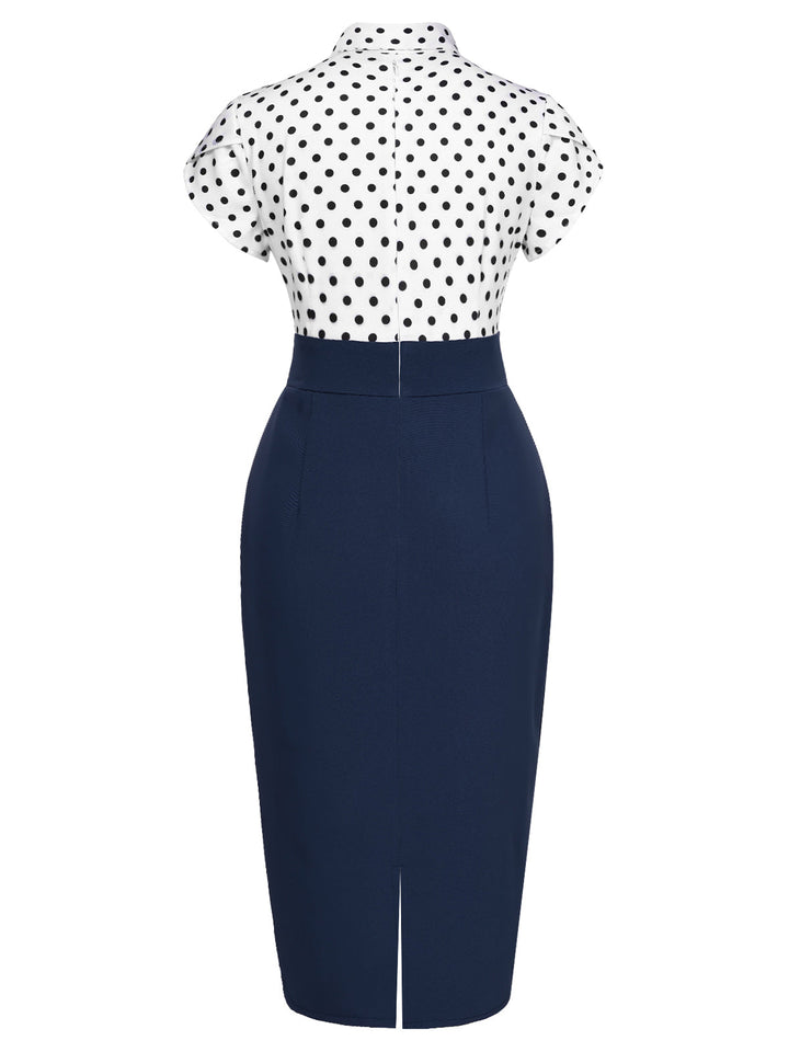 [Pre-Sale] Blue 1960s Shirt Collar Polka Dots Patchwork Dress, vintage dress, retro fashion - perfect for women who love vintage and retro fashion