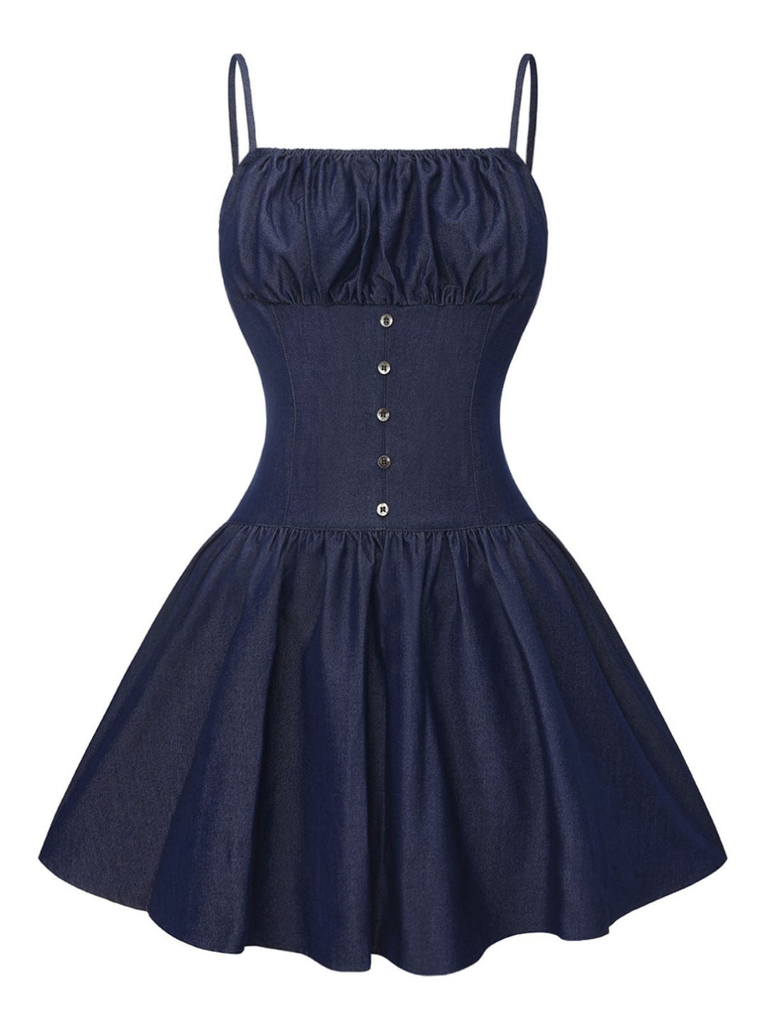 Blue 1960s Spaghetti Strap Ruched Mini Dress - vintage dress, retro fashion