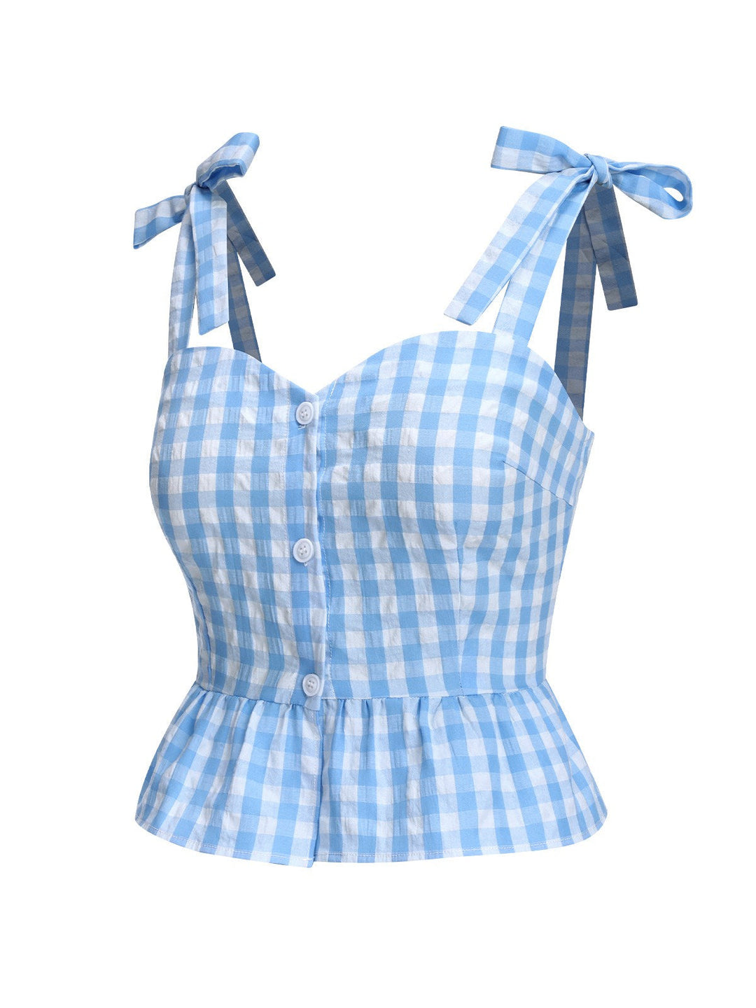 1960s Straps Plaid Ruffled Hem | 1960s | vintage blouse, retro top