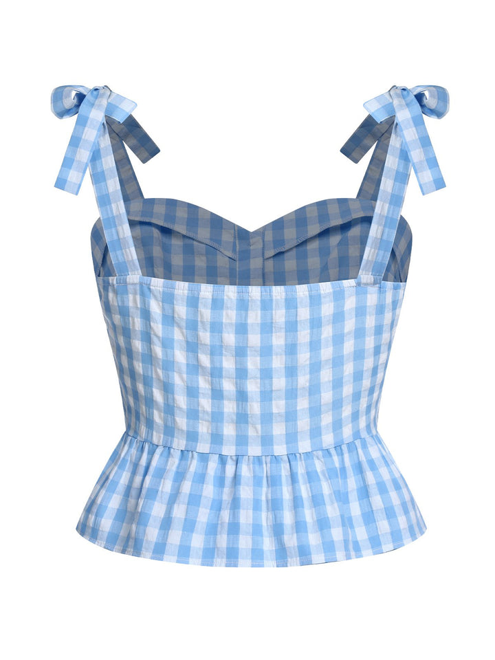 1960s Straps Plaid Ruffled Hem | 1960s | vintage blouse, retro top