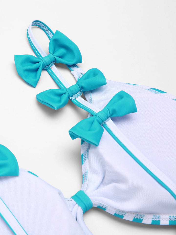 Blue 1960s Stripe Strap Bow One-Piece Swimsuit: timeless style reimagined