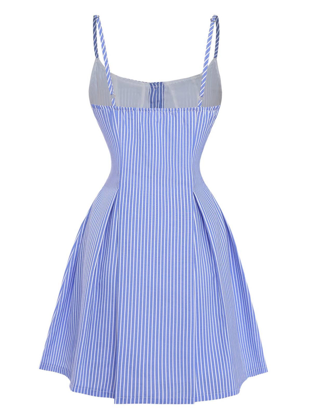 Blue 1960s Striped Buttons Spaghetti Strap A-Line Dress | vintage dress, retro fashion, elegant style - perfect for retro fashion enthusiasts