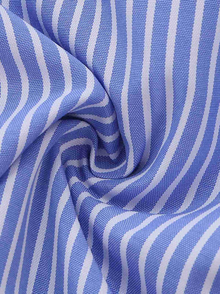Blue 1960s Striped Buttons Spaghetti Strap A-Line Dress - vintage dress, retro fashion, elegant style for vintage lovers