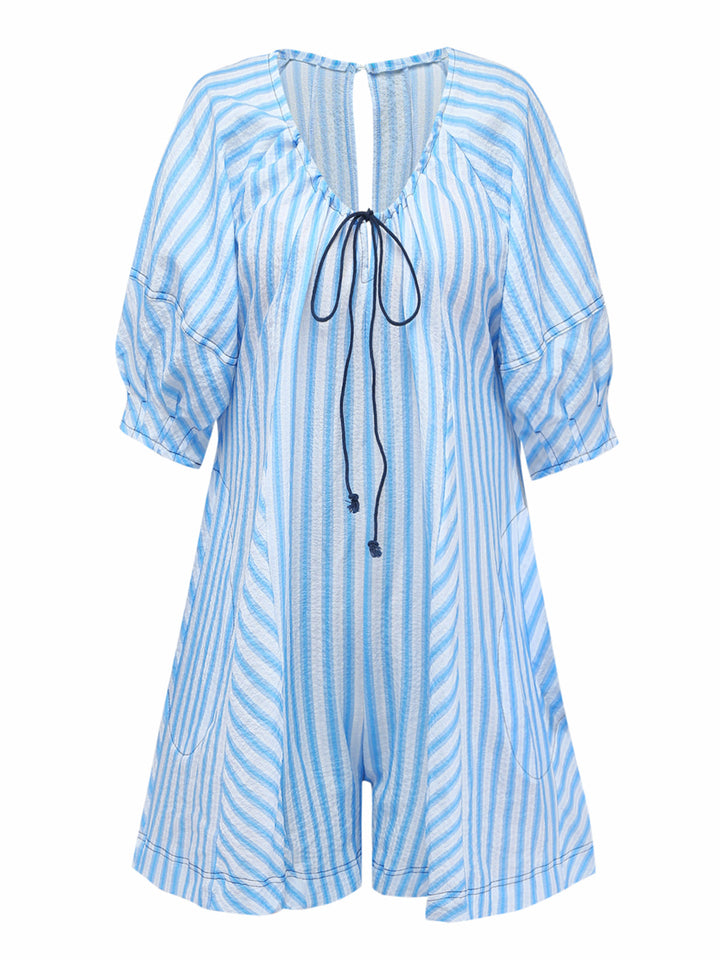 Blue 1960s Striped Short Sleeve Romper 2