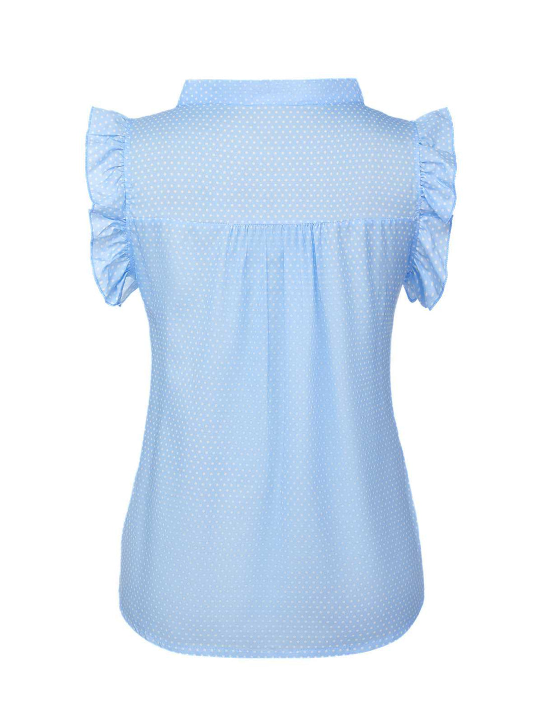 This Blue 1960s Tie Neck Polka Dots Ruffles Blouse brings 1960s soul to her everyday