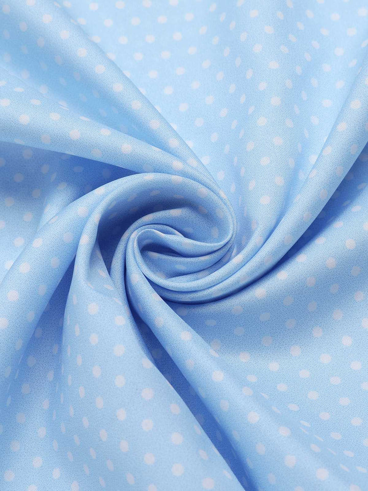 Blue 1960s Tie Neck Polka Dots Ruffles Blouse — 1960s elegance she can wear anywhere