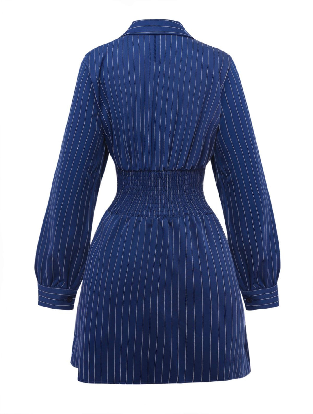 Blue 1960s V-Neck Wrap Striped Shirt Dress - vintage dress, retro fashion
