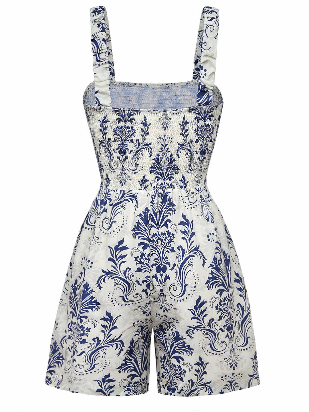 Blue 1970s Baroque Smocked Suspender Romper | vintage romper, retro jumpsuit, playful style - perfect for retro fashion enthusiasts
