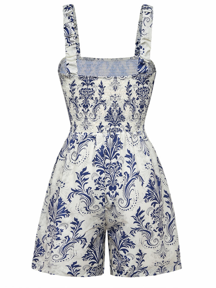 Blue 1970s Baroque Smocked Suspender Romper | vintage romper, retro jumpsuit, playful style - perfect for retro fashion enthusiasts